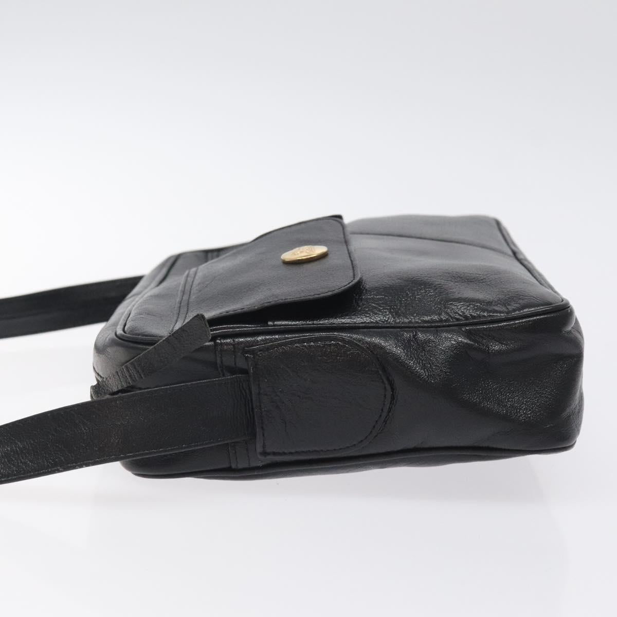 CELINE Shoulder Bag Leather Black Gold Auth 121842