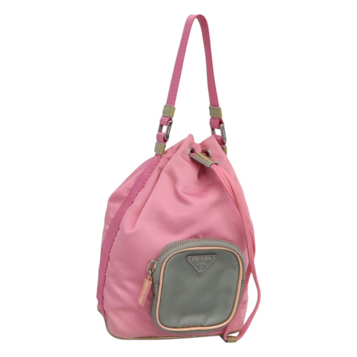 PRADA Hand Bag Nylon Pink Silver Auth 121843
