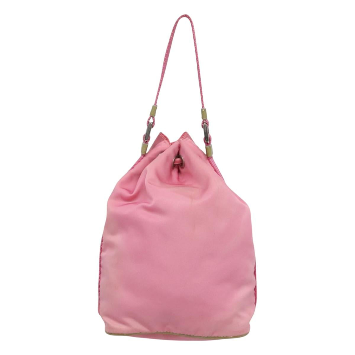 PRADA Hand Bag Nylon Pink Silver Auth 121843