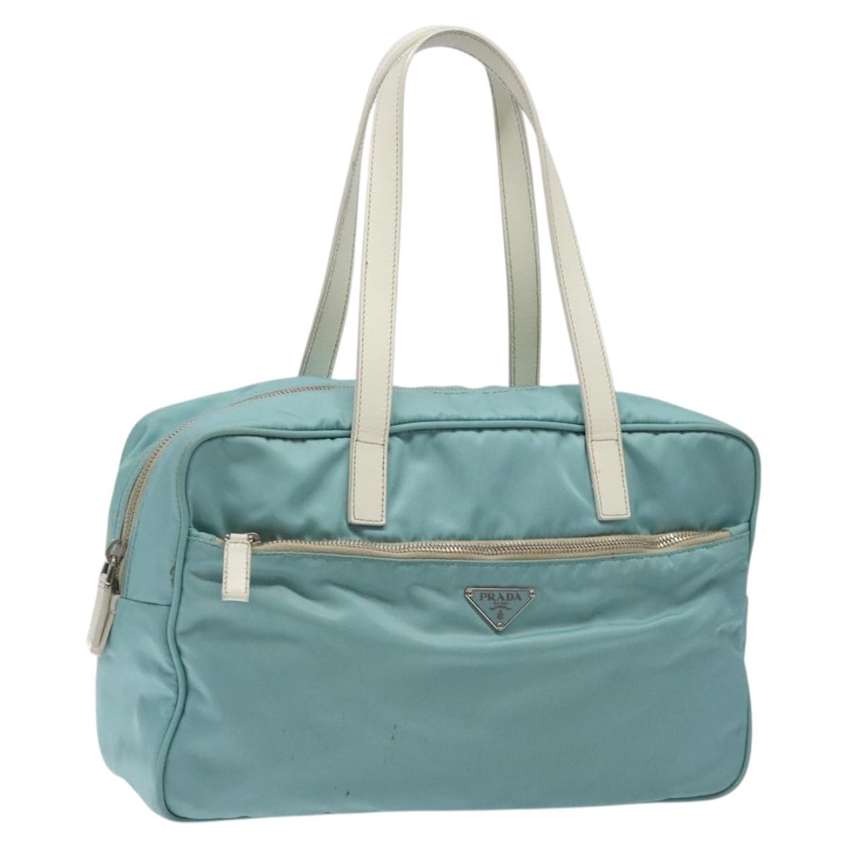 PRADA Hand Bag Nylon Blue Silver Auth 121844