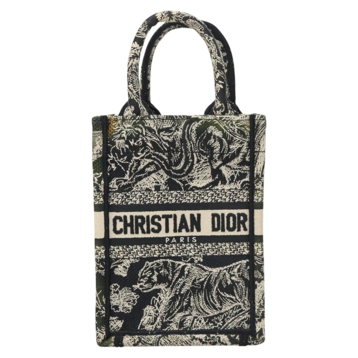 Christian Dior Mini Vertical Hand Bag Canvas 2way Black Auth 121850