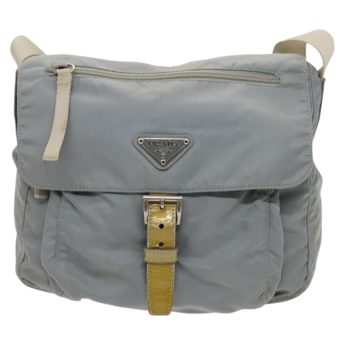 PRADA Shoulder Bag Nylon Light Blue Silver Auth 121882