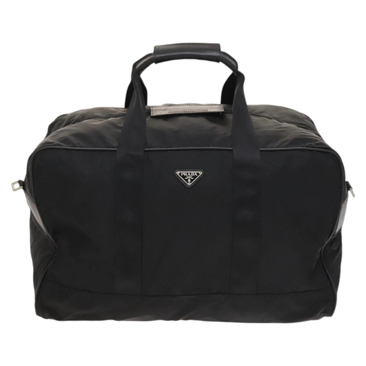 PRADA Boston Bag Nylon 2way Black Silver Auth 121883