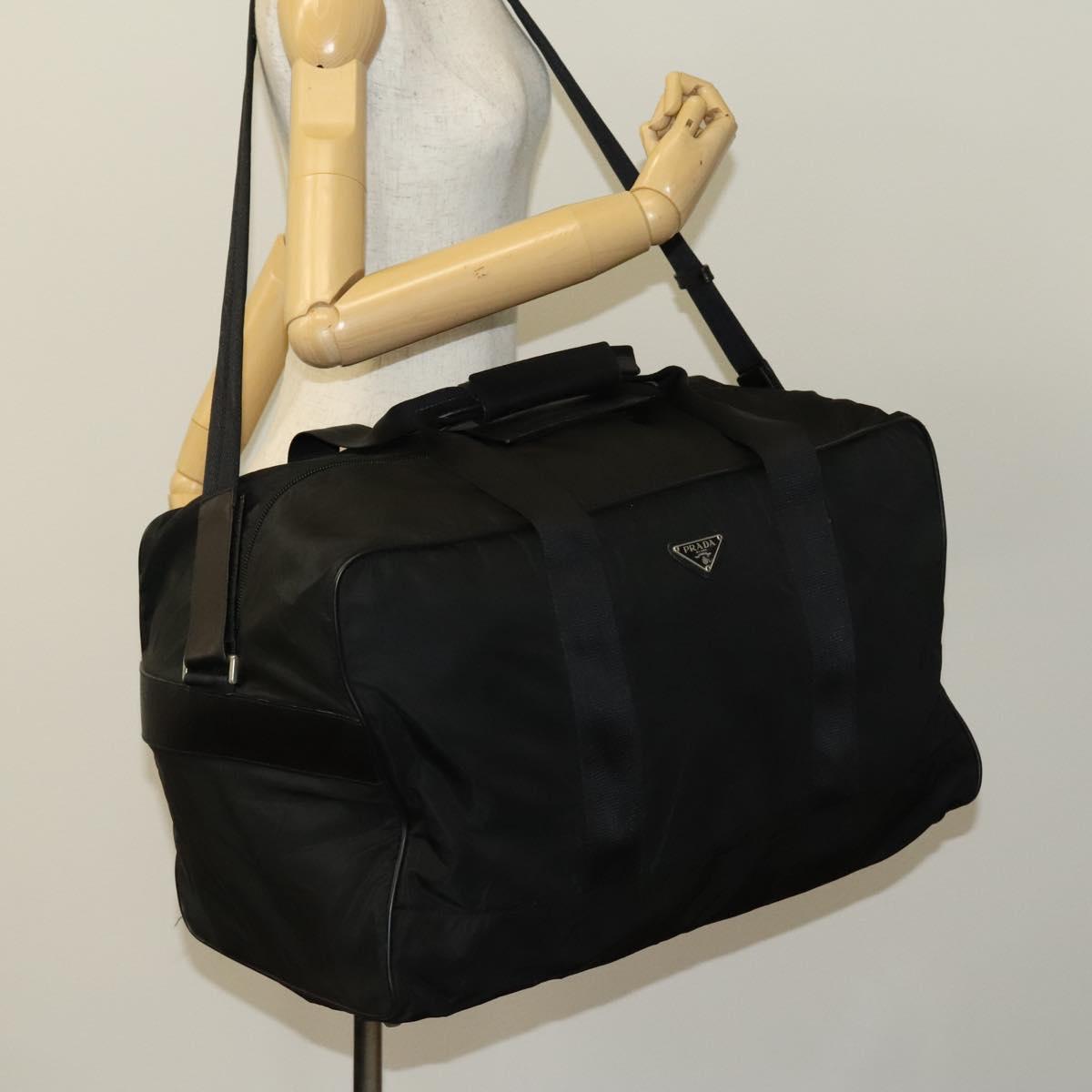 PRADA Boston Bag Nylon 2way Black Silver Auth 121883