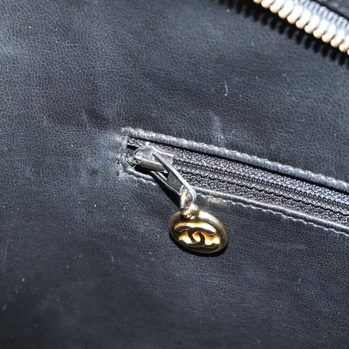 CHANEL COCO Mark Shoulder Bag Caviar Skin Black Gold CC Auth 121888