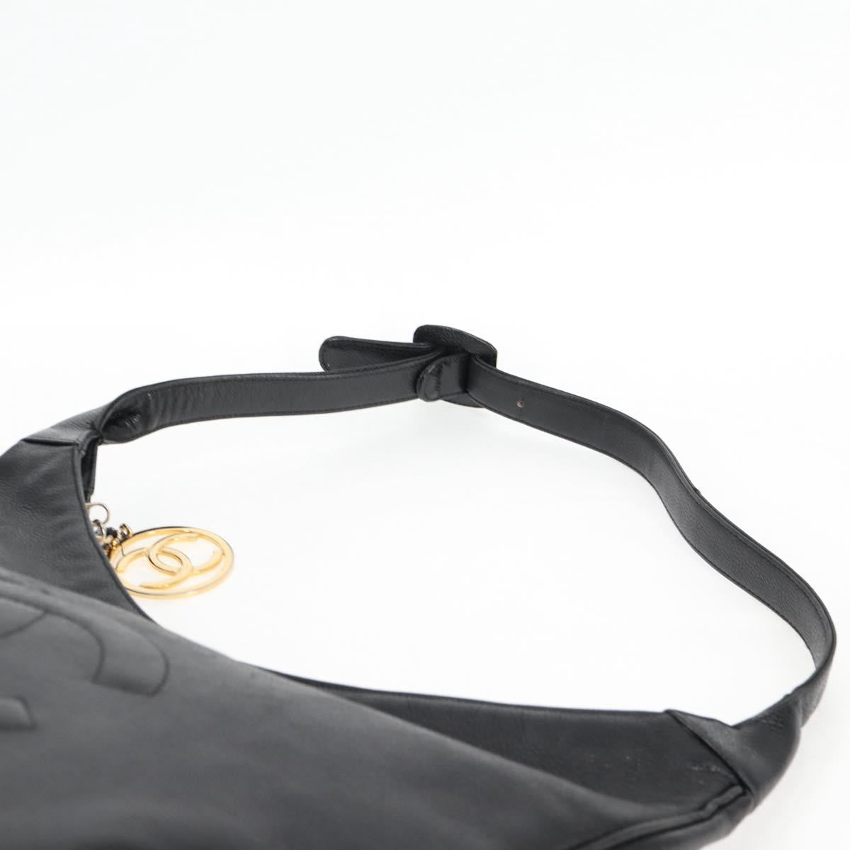 CHANEL COCO Mark Shoulder Bag Caviar Skin Black Gold CC Auth 121888