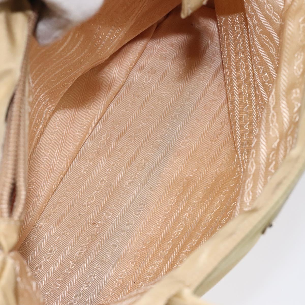 PRADA Hand Bag Nylon Beige Silver Auth 121920