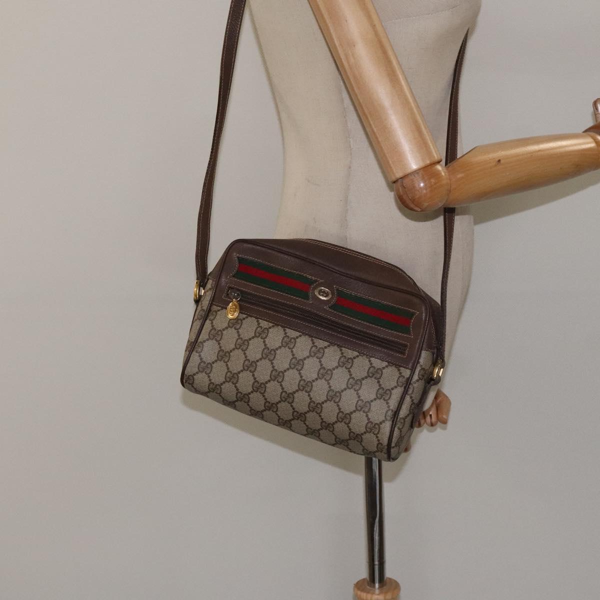 GUCCI GG Supreme Web Sherry Line Shoulder Bag PVC Beige 56 02 087 Auth 121924
