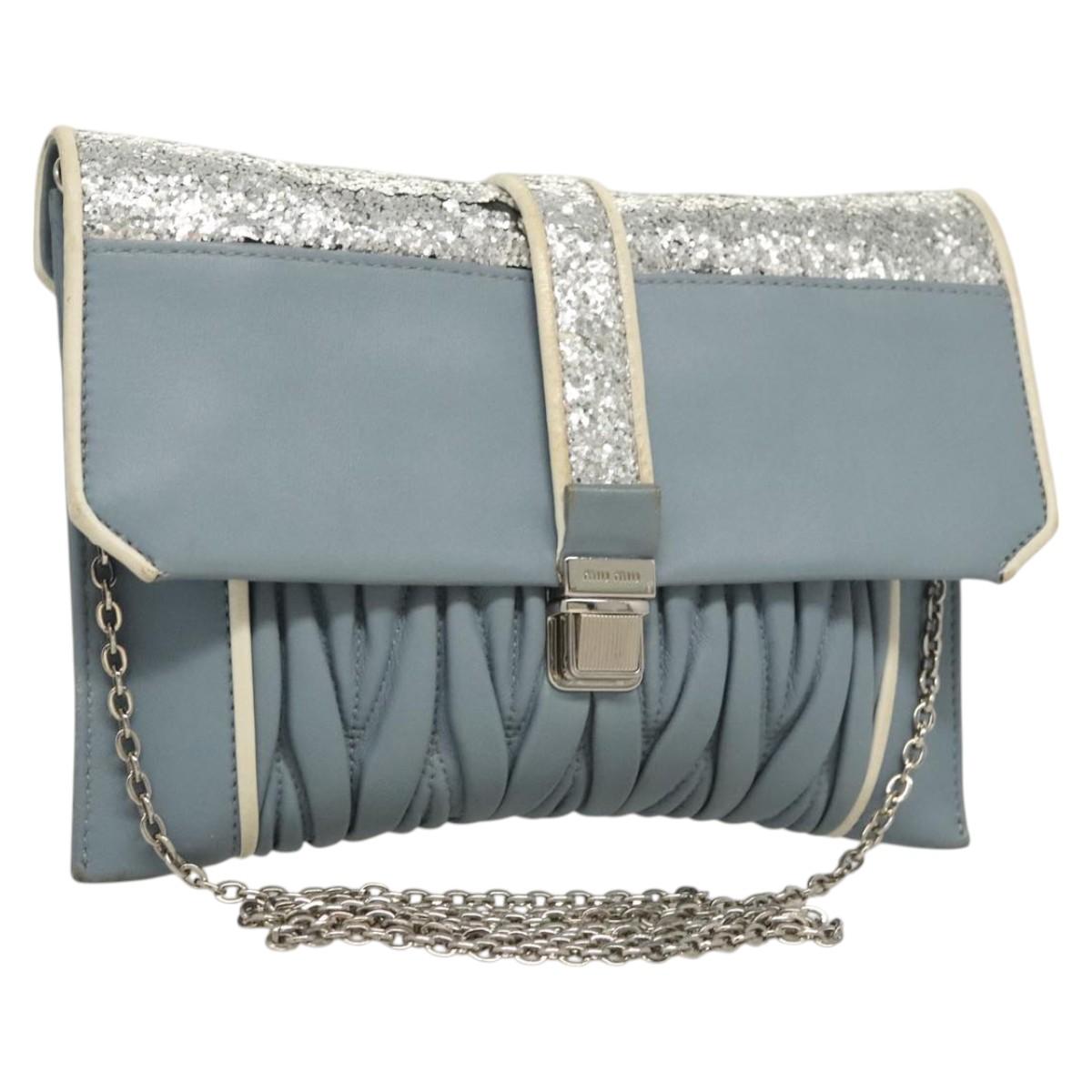 Miu Miu Matelasse Chain Shoulder Bag Leather Light Blue Auth 121929