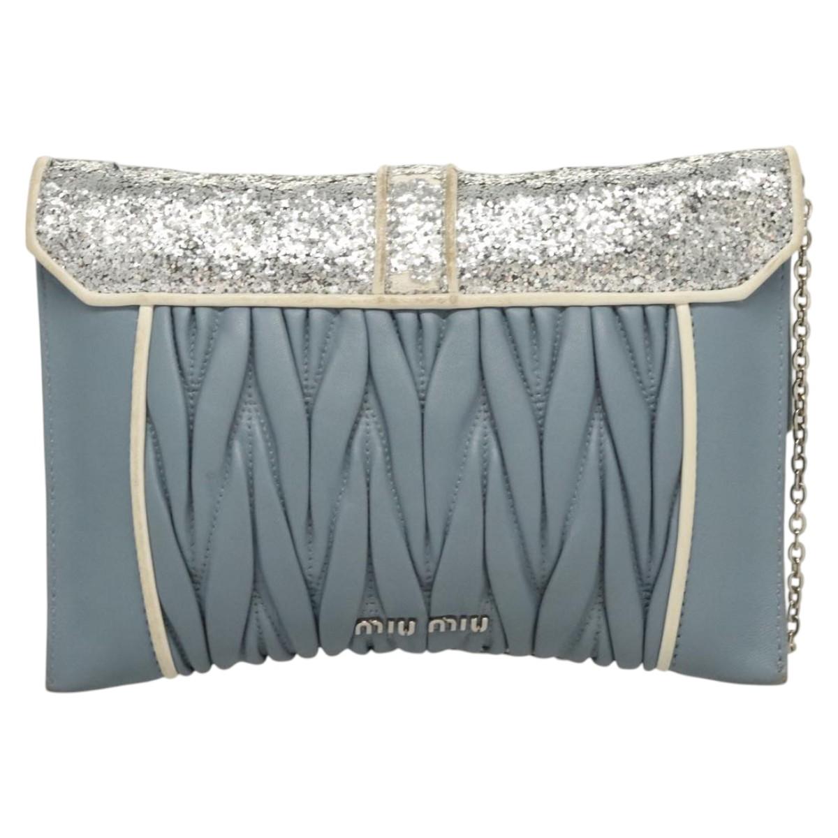 Miu Miu Matelasse Chain Shoulder Bag Leather Light Blue Auth 121929
