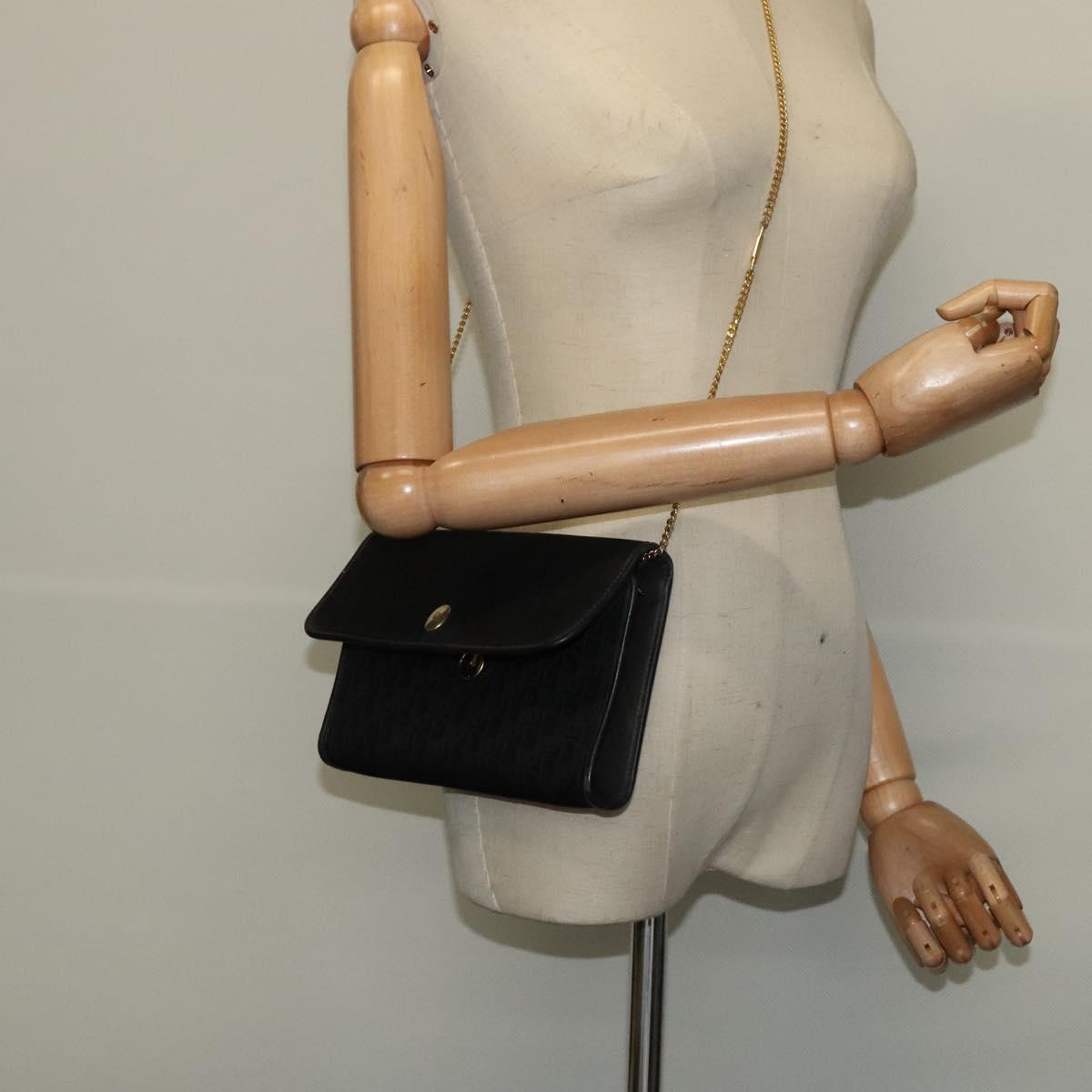 Christian Dior Trotter Canvas Shoulder Bag Black Gold Auth 121934