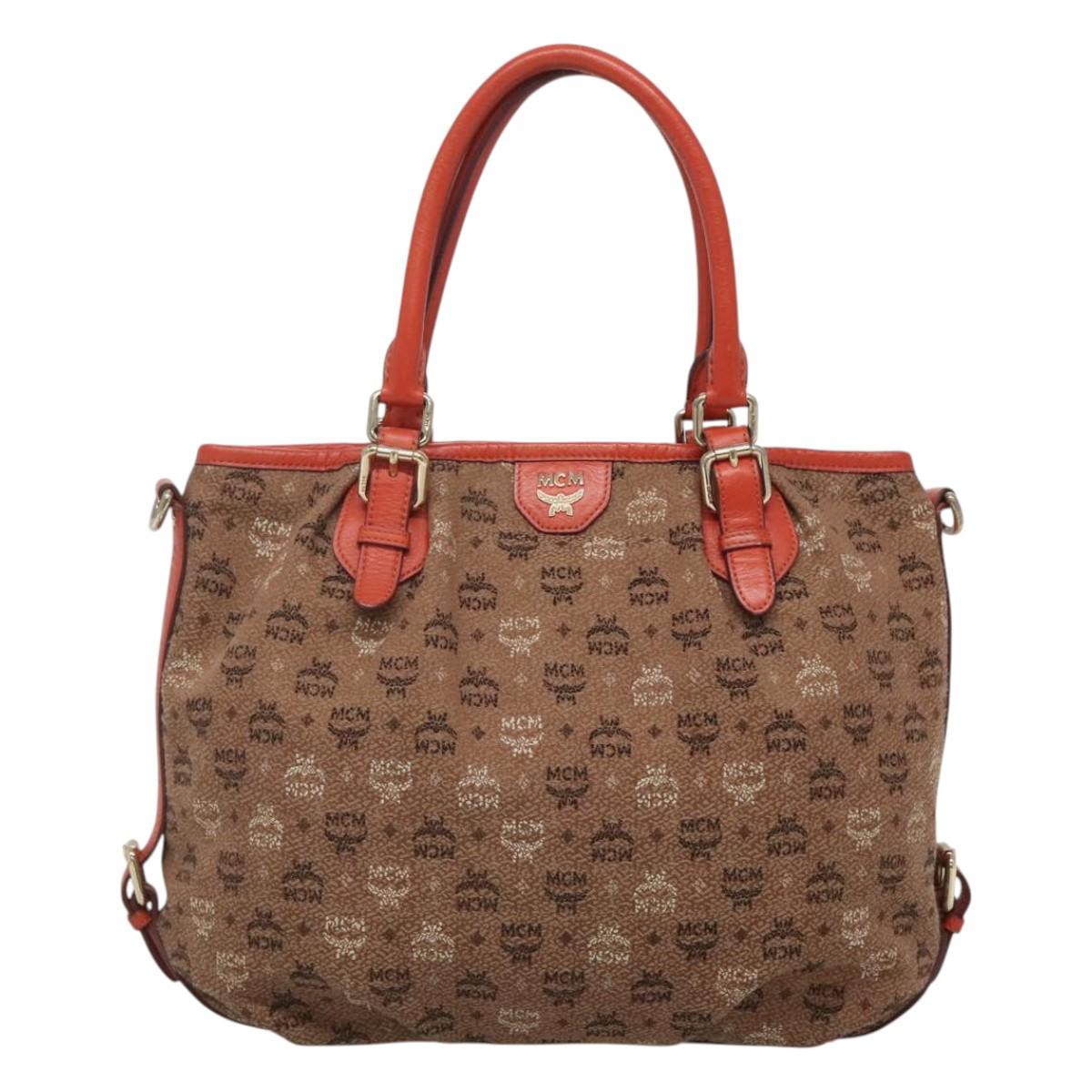 MCM Logogram Vicetos Tote Bag Canvas 2way Brown Gold Auth 121967