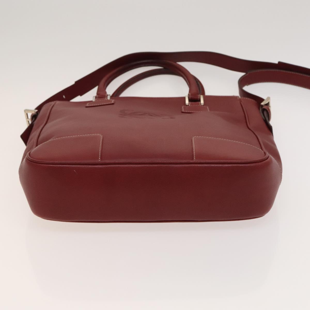 LOEWE Anagram Hand Bag Leather 2way Red Silver Auth 121972
