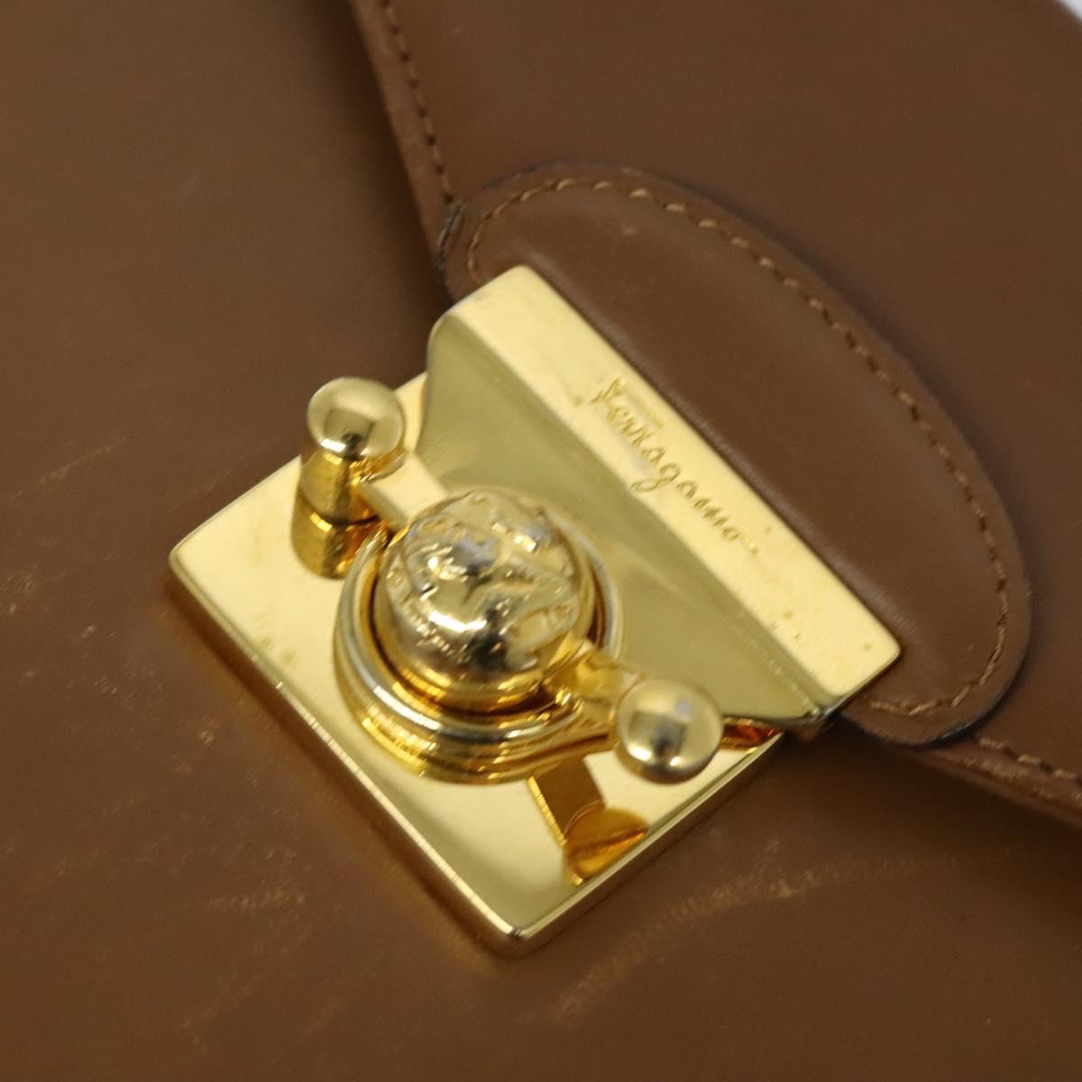 Salvatore Ferragamo Hand Bag Leather 2way Brown Gold Auth 121973