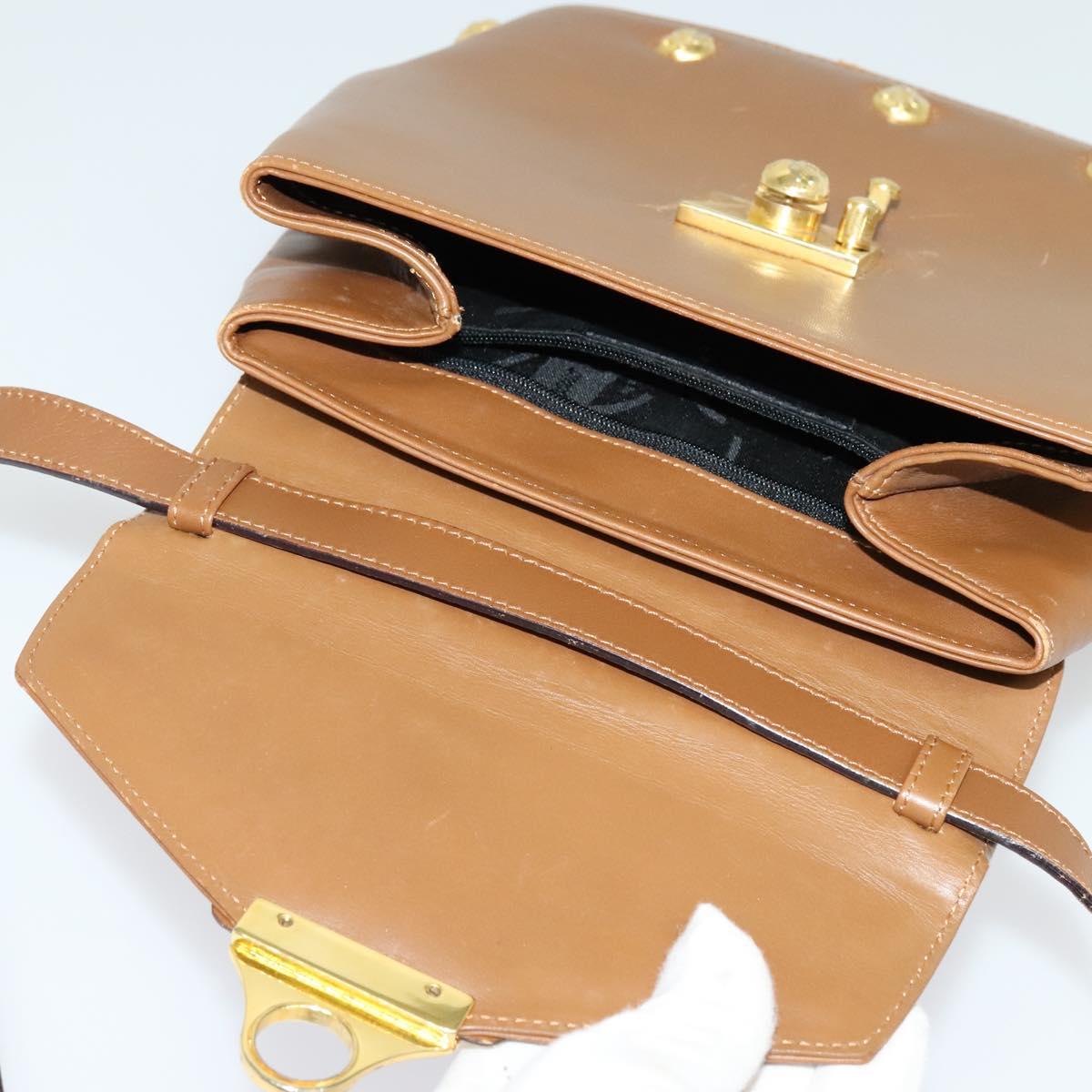 Salvatore Ferragamo Hand Bag Leather 2way Brown Gold Auth 121973