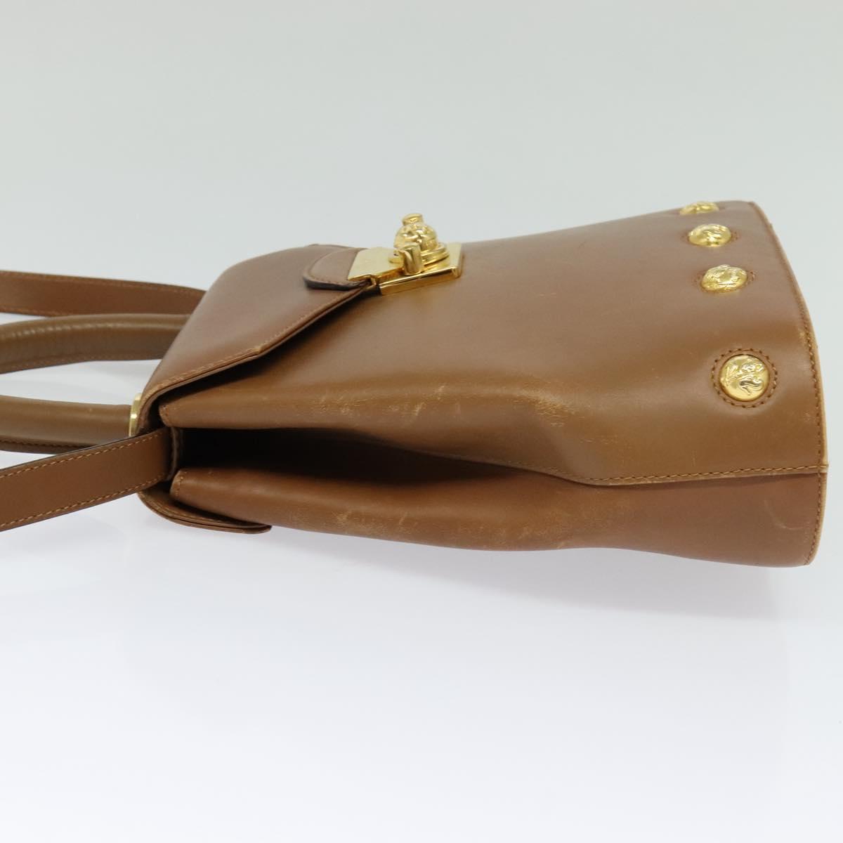 Salvatore Ferragamo Hand Bag Leather 2way Brown Gold Auth 121973