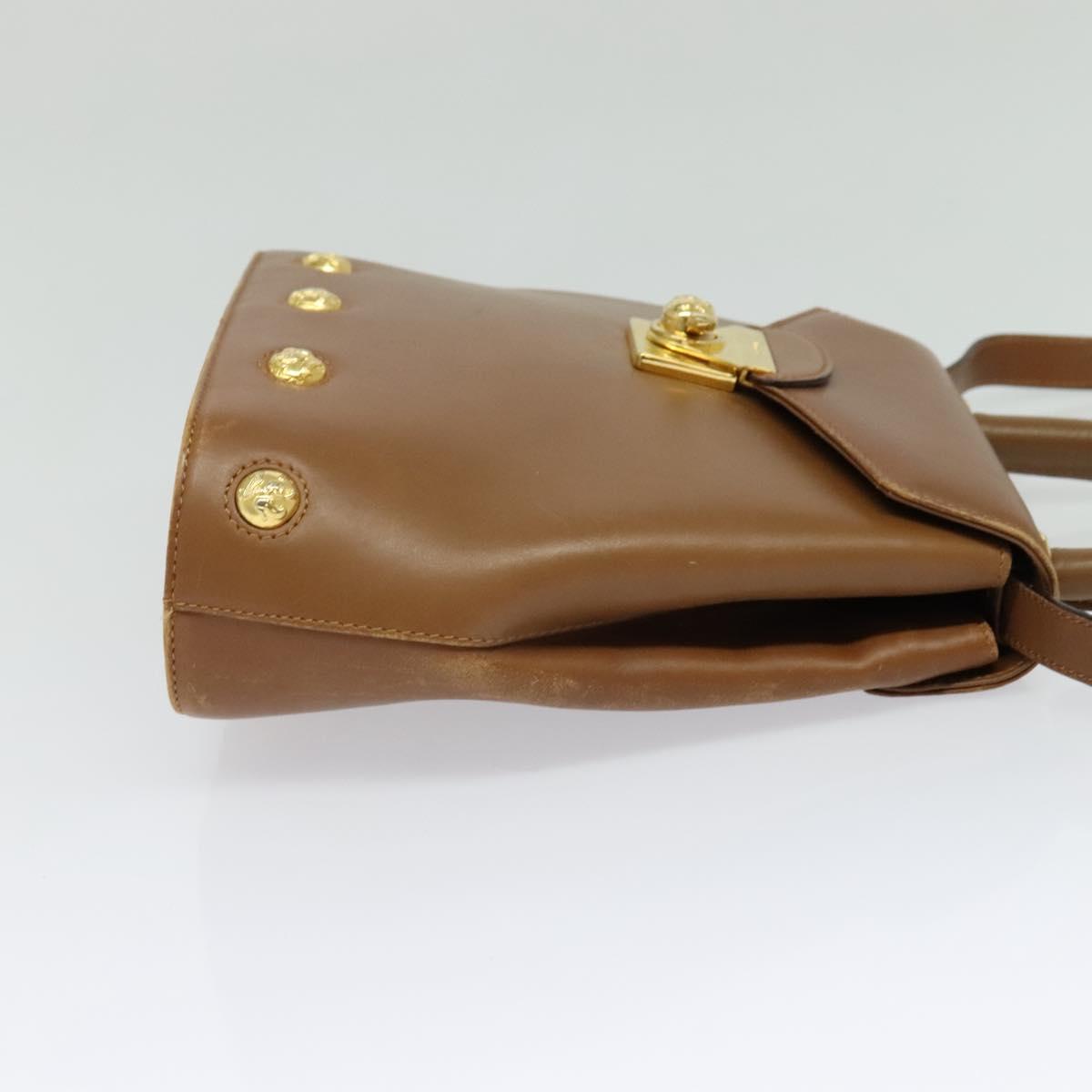 Salvatore Ferragamo Hand Bag Leather 2way Brown Gold Auth 121973
