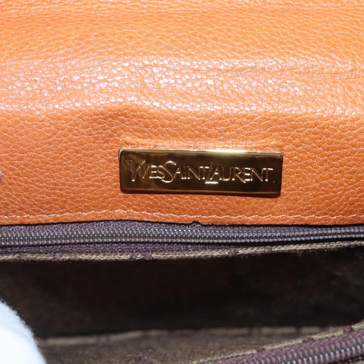 SAINT LAURENT Shoulder Bag Leather Brown Gold Auth 121976