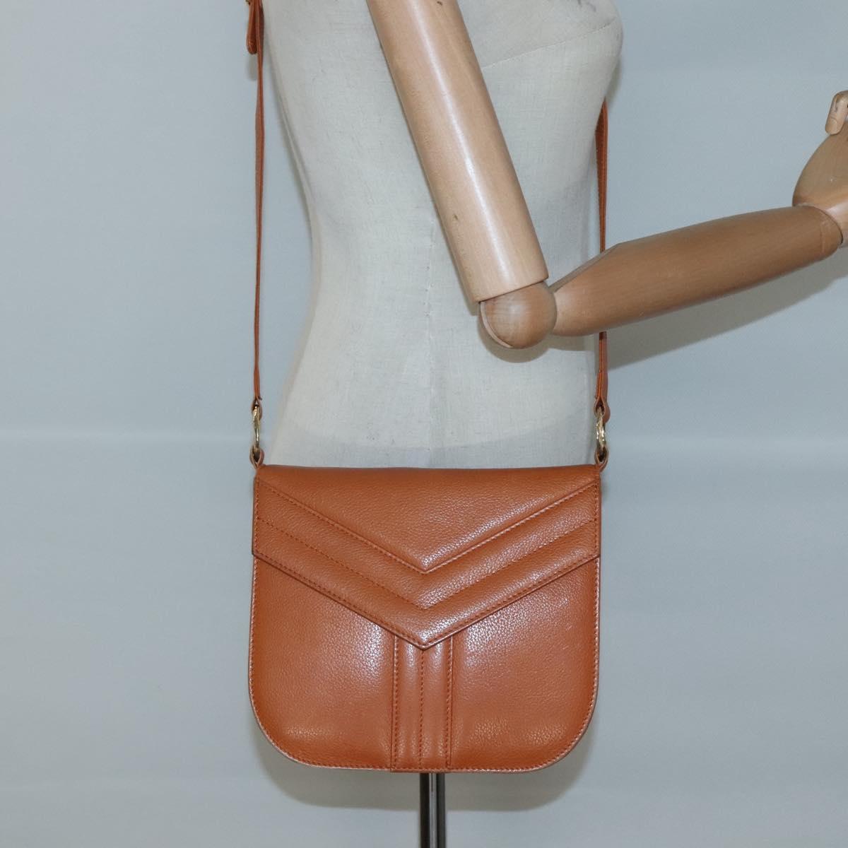 SAINT LAURENT Shoulder Bag Leather Brown Gold Auth 121976