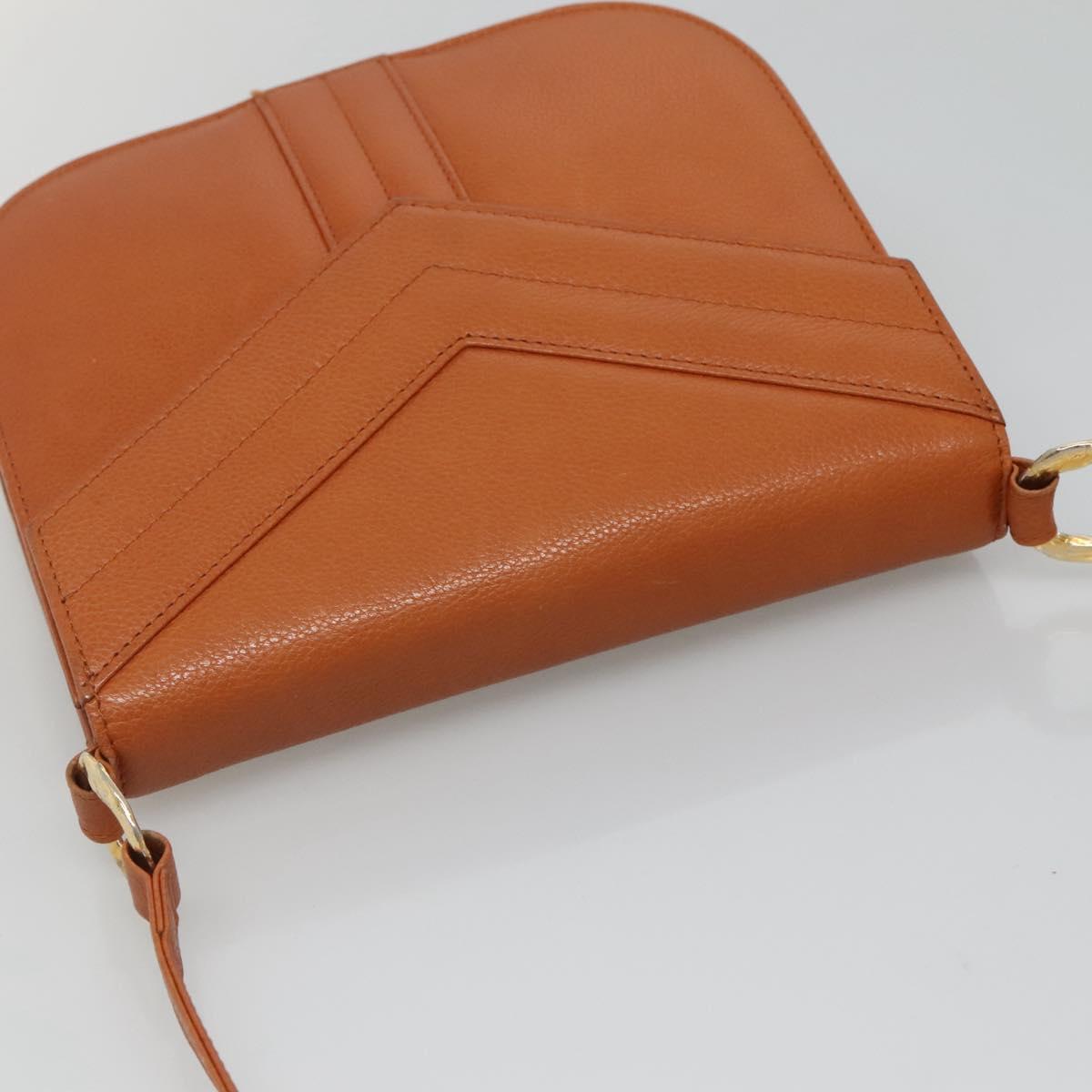 SAINT LAURENT Shoulder Bag Leather Brown Gold Auth 121976