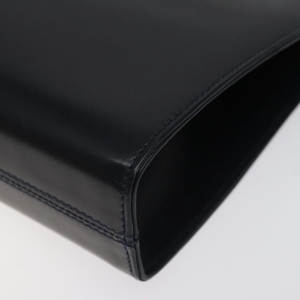 Salvatore Ferragamo Gancini Chain Shoulder Bag Leather Navy Gold Auth 121996