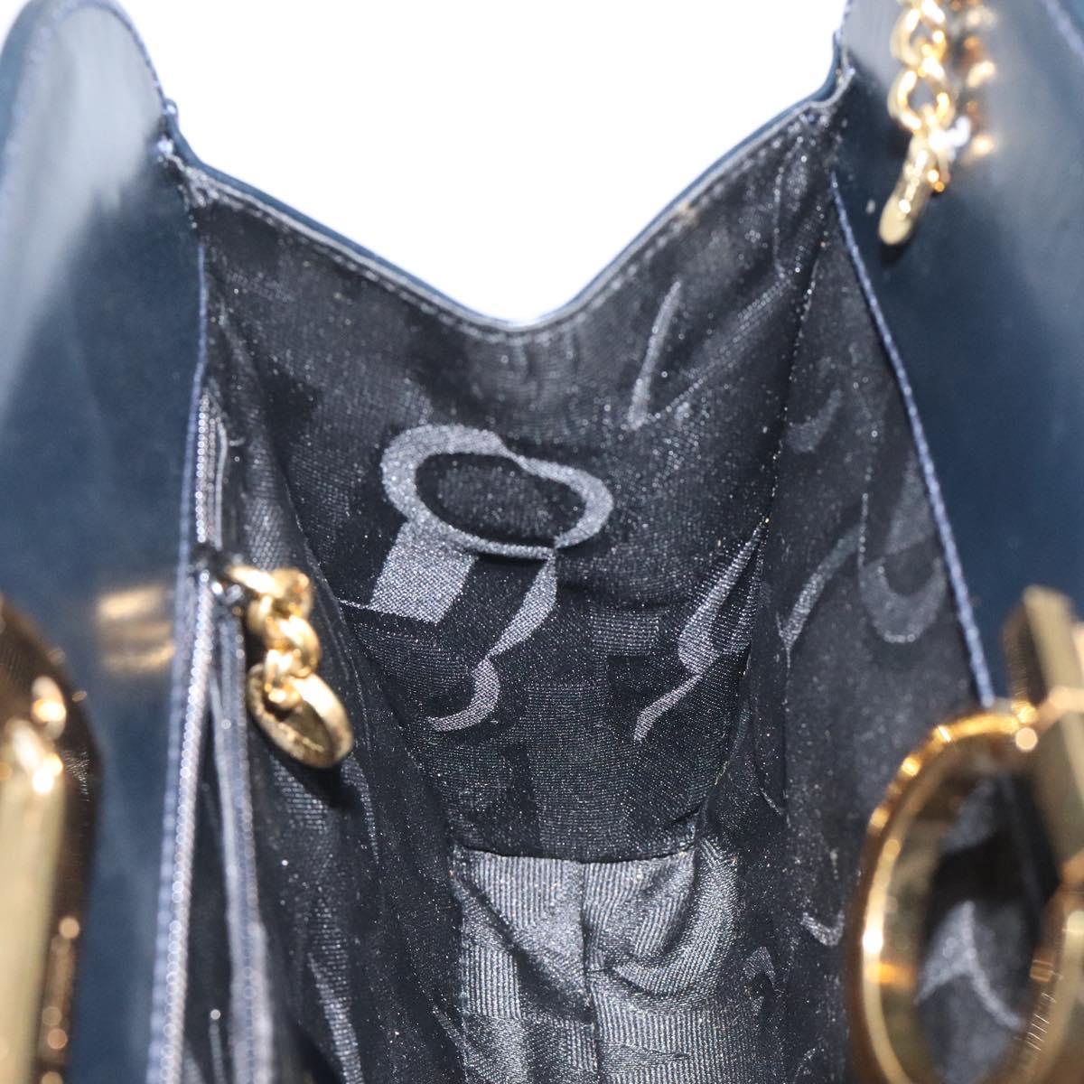 Salvatore Ferragamo Gancini Chain Shoulder Bag Leather Navy Gold Auth 121996