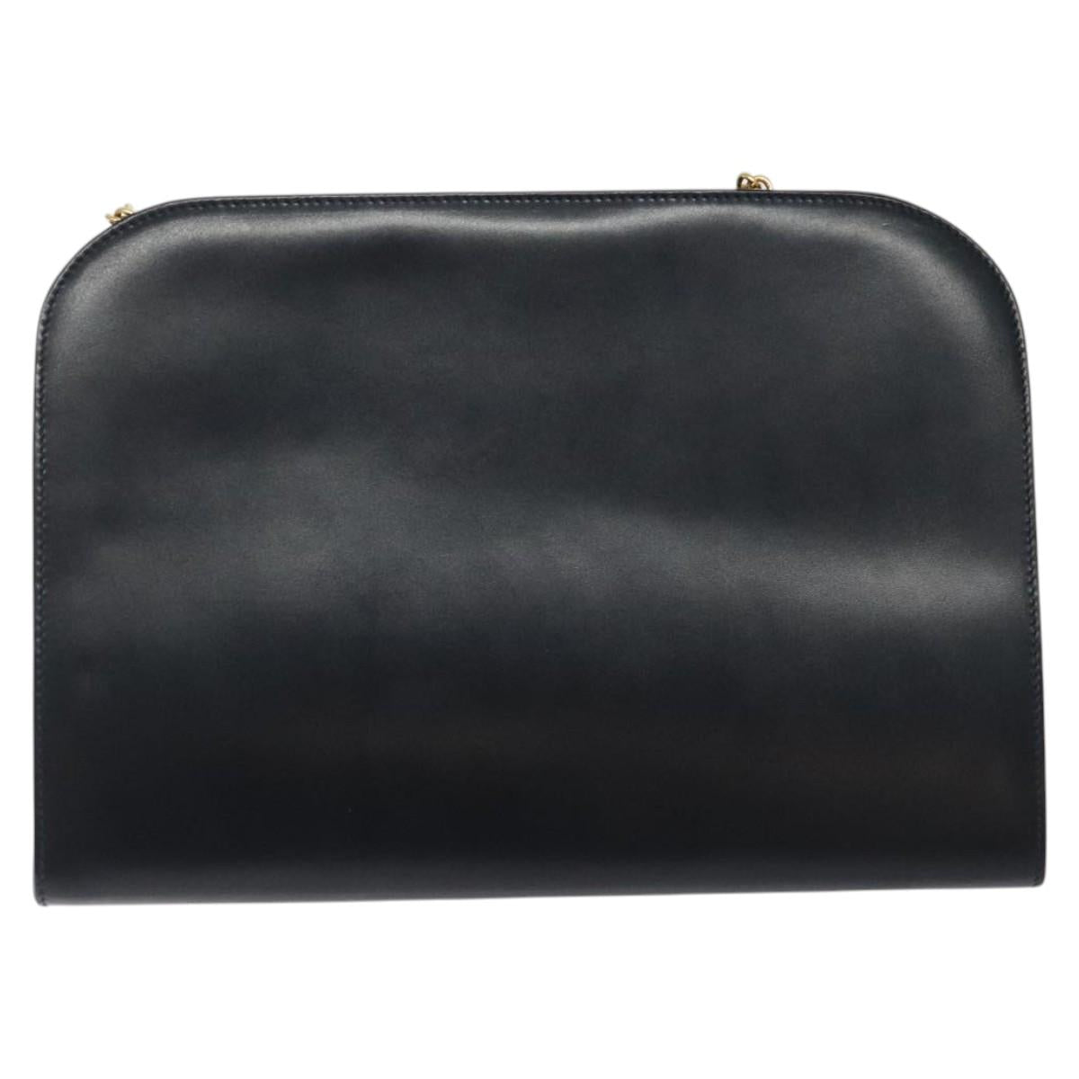 Salvatore Ferragamo Gancini Chain Shoulder Bag Leather Navy Gold Auth 121996