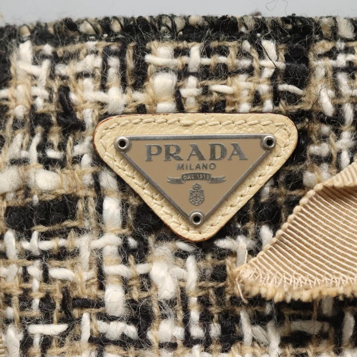 PRADA Hand Bag Tweed Leather Beige Auth 121997