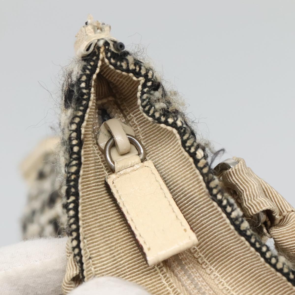 PRADA Hand Bag Tweed Leather Beige Auth 121997