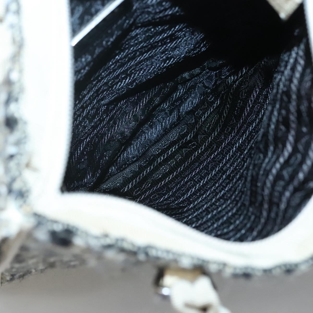 PRADA Hand Bag Tweed Leather Beige Auth 121997