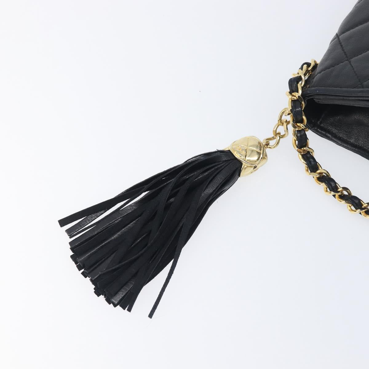 CHANEL Matelasse COCO Mark Chain Bag Lamb Skin Black Gold CC Auth 122001