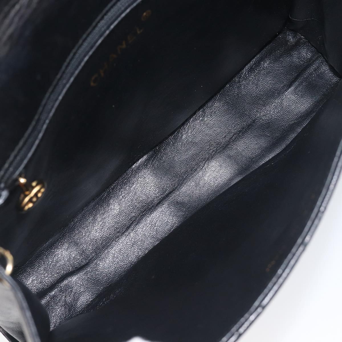 CHANEL Matelasse COCO Mark Chain Bag Lamb Skin Black Gold CC Auth 122001