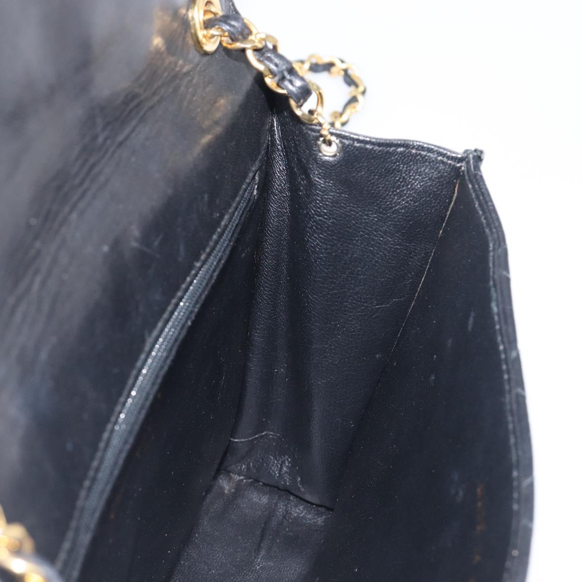 CHANEL Matelasse COCO Mark Chain Bag Lamb Skin Black Gold CC Auth 122001