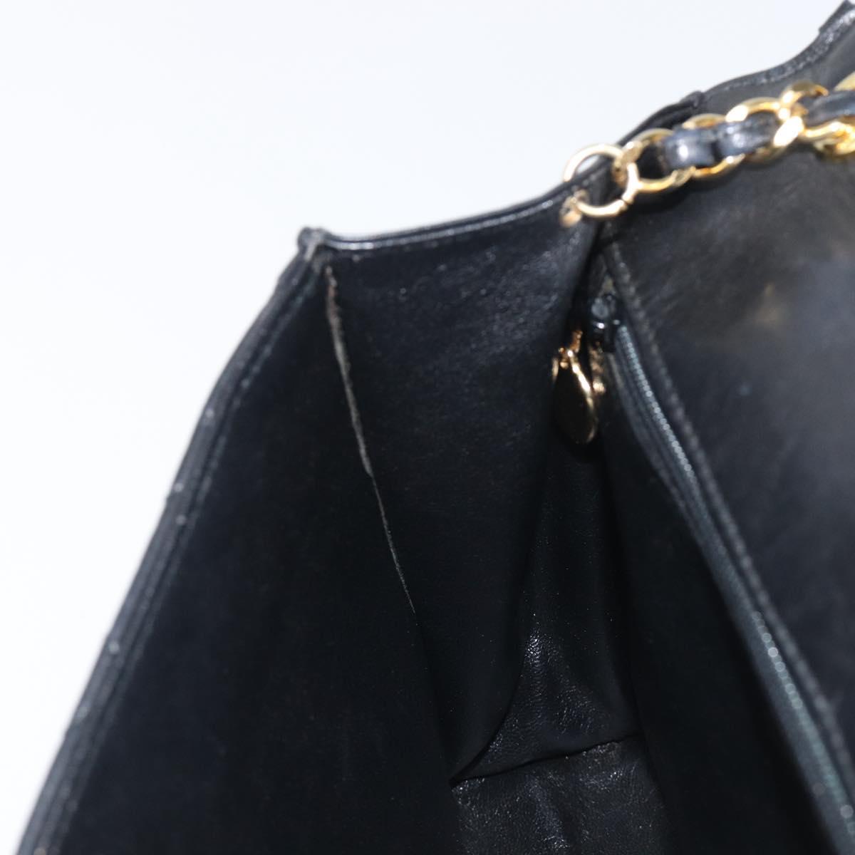 CHANEL Matelasse COCO Mark Chain Bag Lamb Skin Black Gold CC Auth 122001
