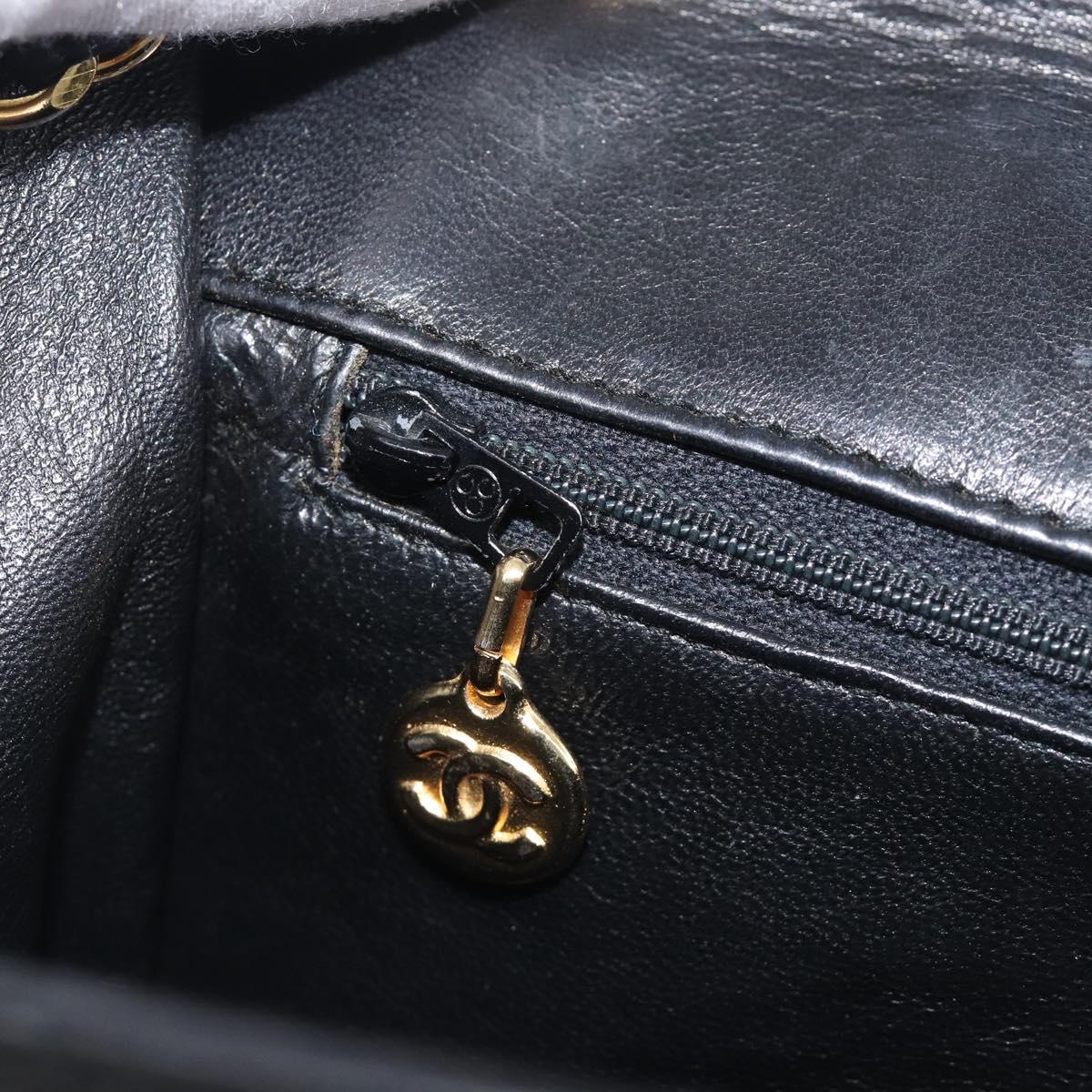 CHANEL Matelasse COCO Mark Chain Bag Lamb Skin Black Gold CC Auth 122001