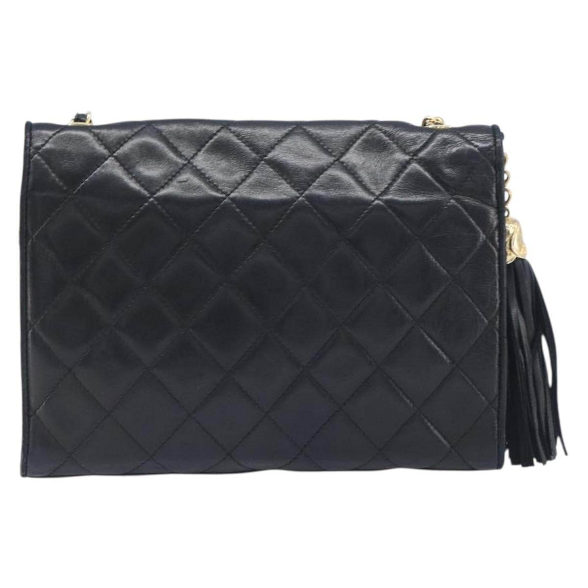 CHANEL Matelasse COCO Mark Chain Bag Lamb Skin Black Gold CC Auth 122001