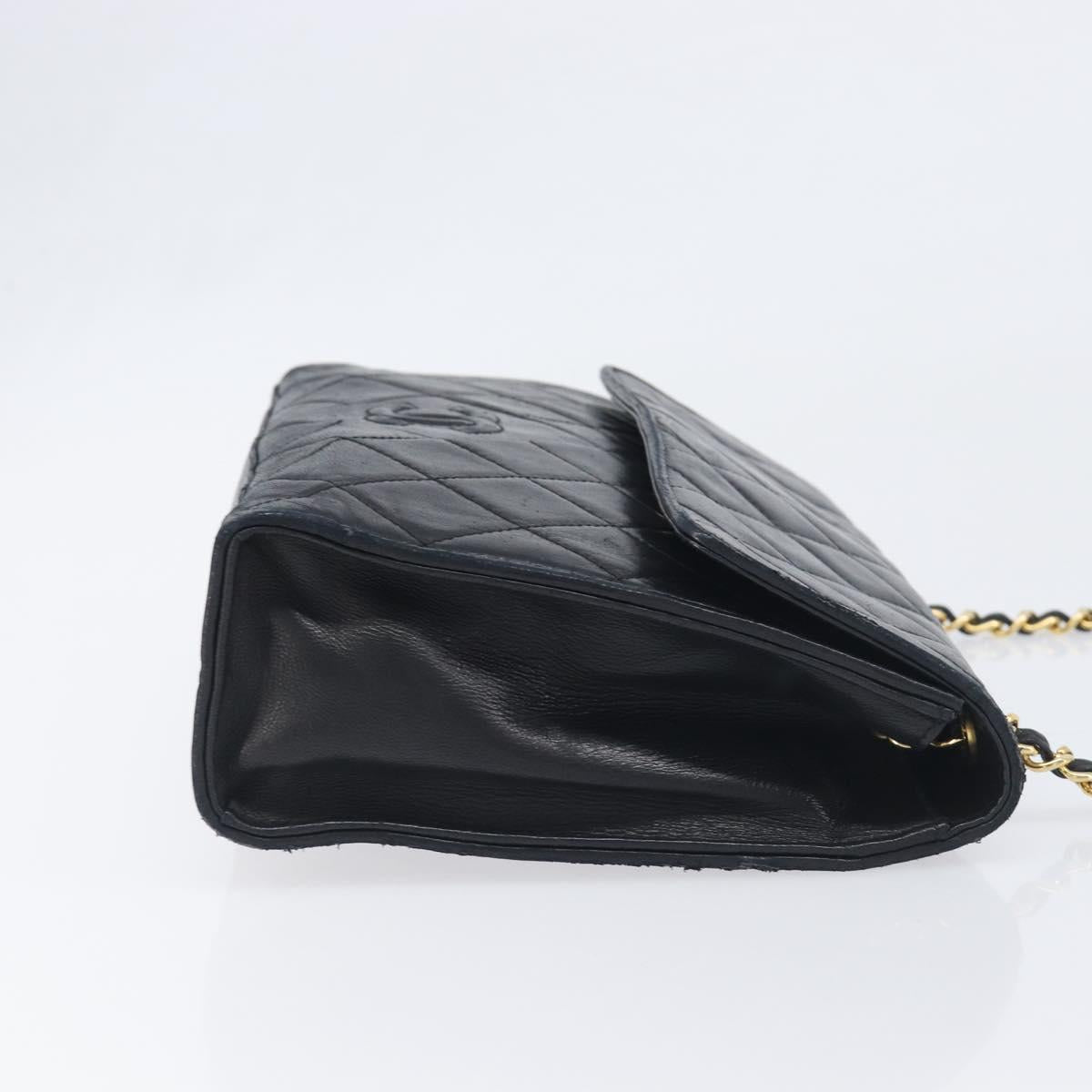 CHANEL Matelasse COCO Mark Chain Bag Lamb Skin Black Gold CC Auth 122001
