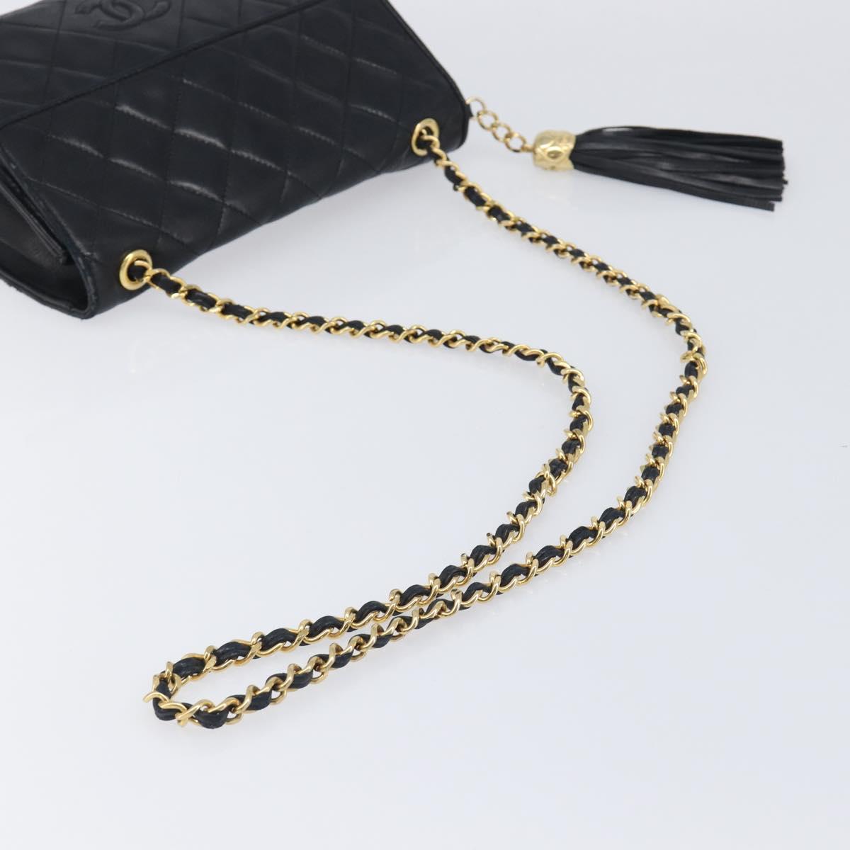 CHANEL Matelasse COCO Mark Chain Bag Lamb Skin Black Gold CC Auth 122001