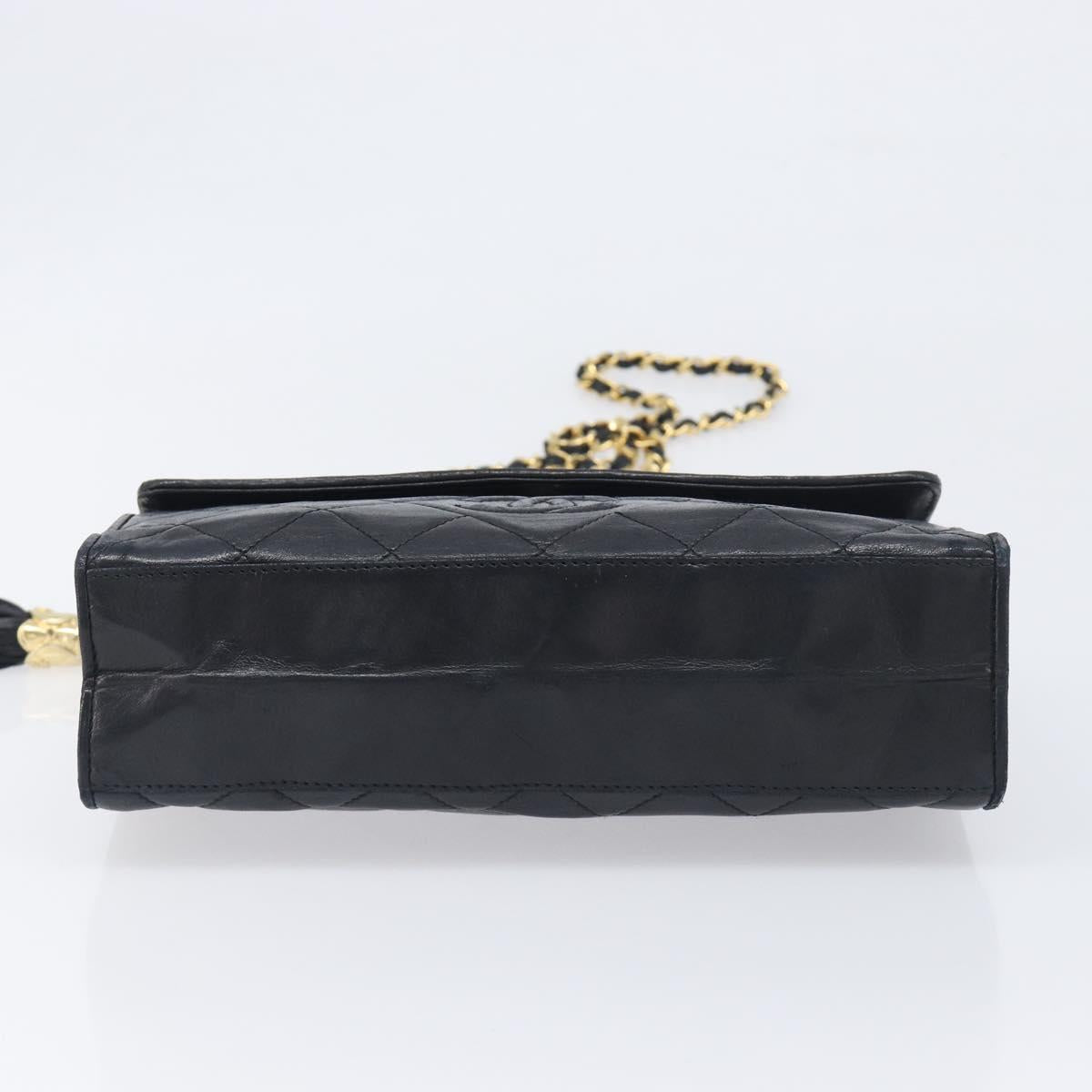 CHANEL Matelasse COCO Mark Chain Bag Lamb Skin Black Gold CC Auth 122001