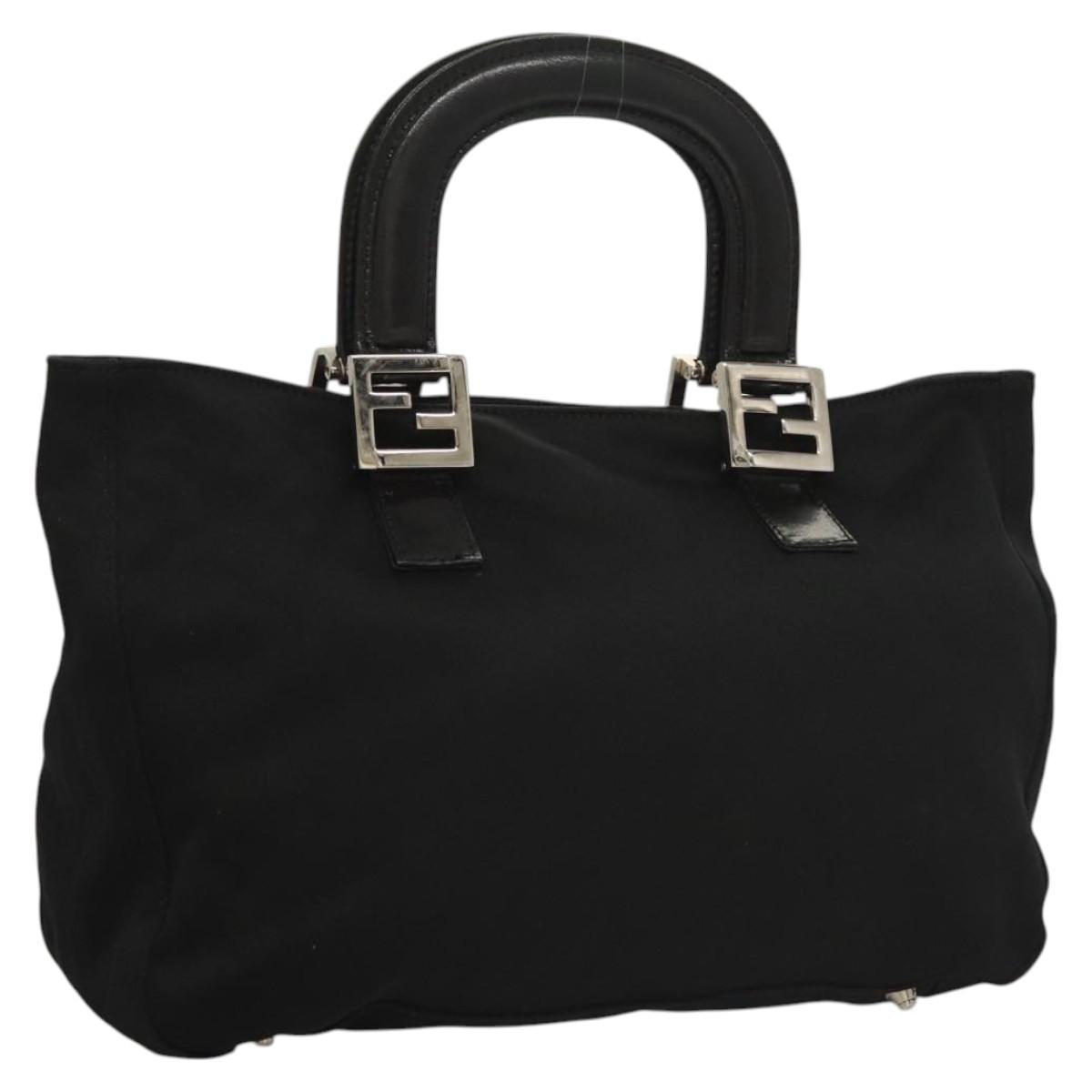 FENDI Hand Bag Nylon Black Silver Auth 122023