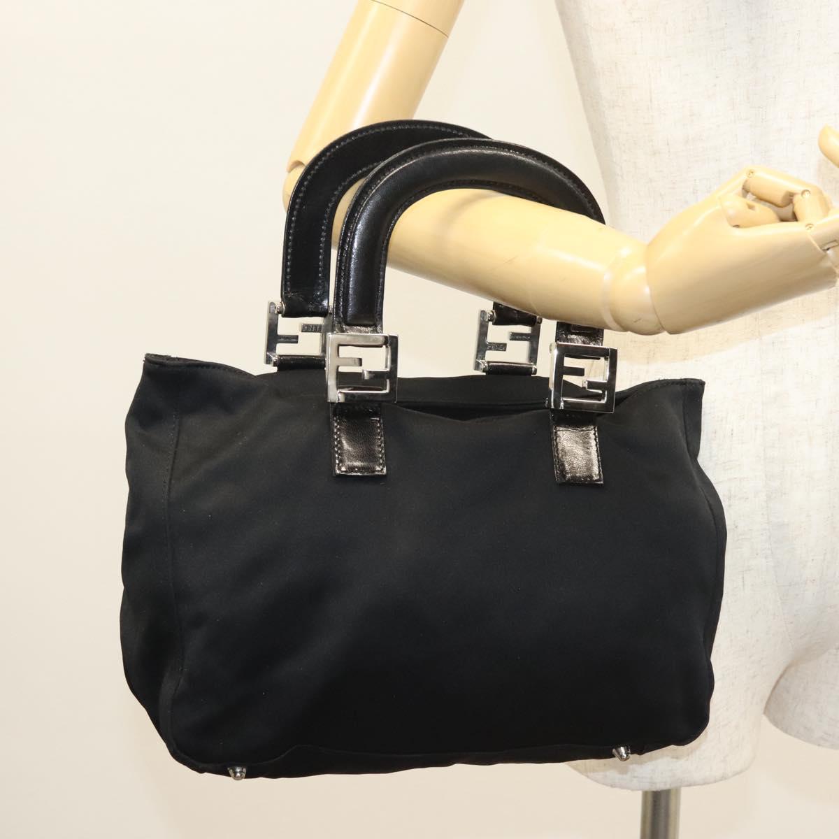 FENDI Hand Bag Nylon Black Silver Auth 122023