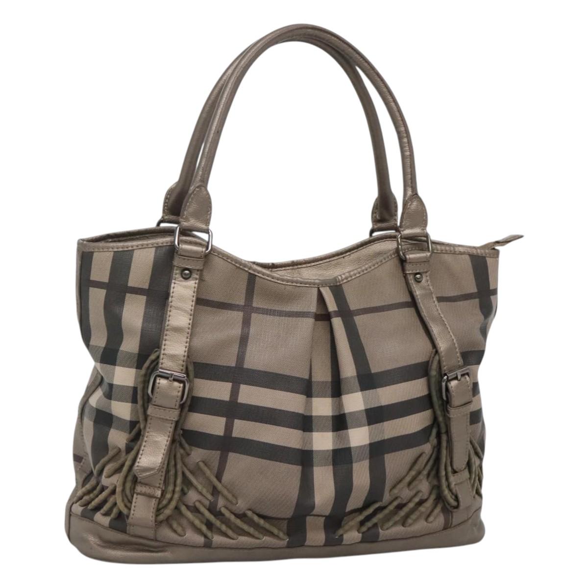 BURBERRY Nova Check Tote Bag PVC Gray Auth 122024