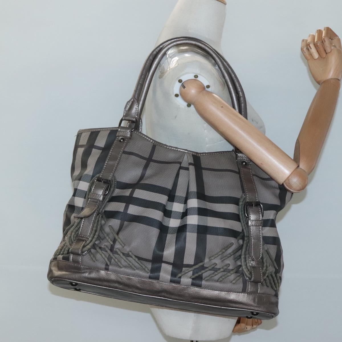 BURBERRY Nova Check Tote Bag PVC Gray Auth 122024