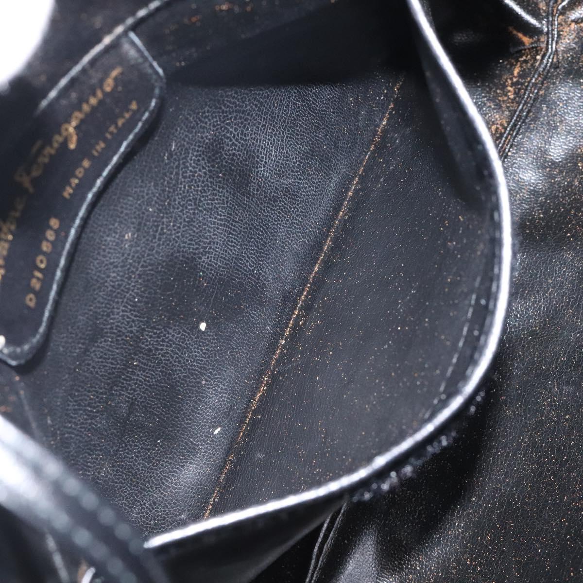 Salvatore Ferragamo Vala Shoulder Bag Leather Black Gold Auth 122037