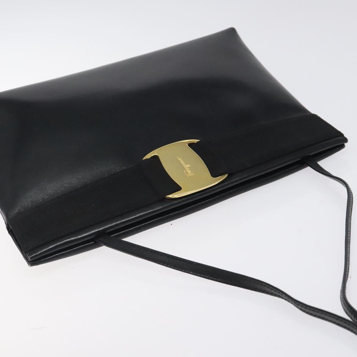Salvatore Ferragamo Vala Shoulder Bag Leather Black Gold Auth 122037