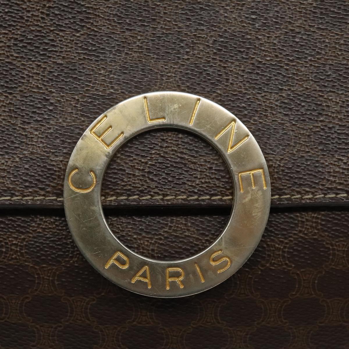 CELINE Macadam Canvas Circle Shoulder Bag PVC Leather Brown Gold Auth 122059