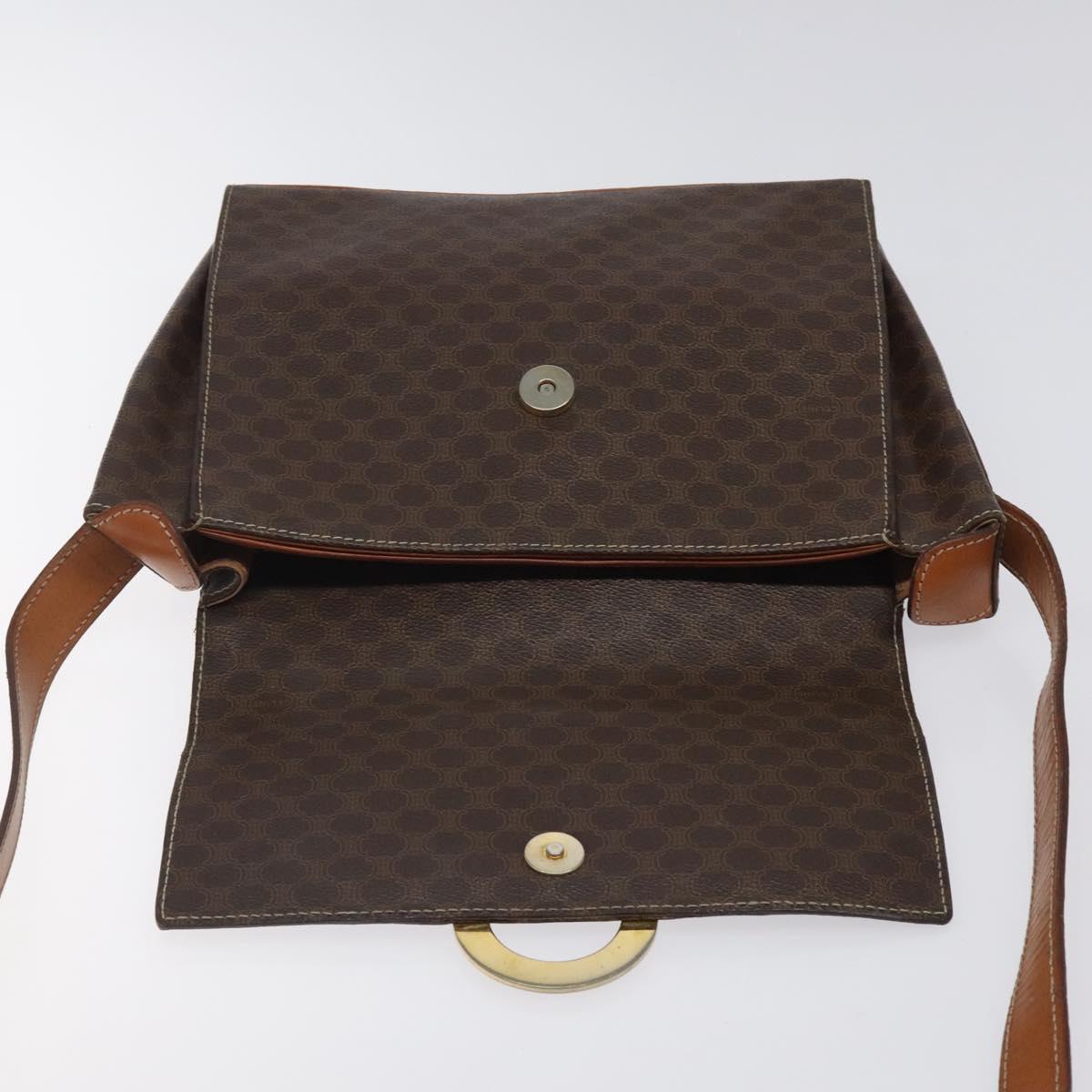 CELINE Macadam Canvas Circle Shoulder Bag PVC Leather Brown Gold Auth 122059