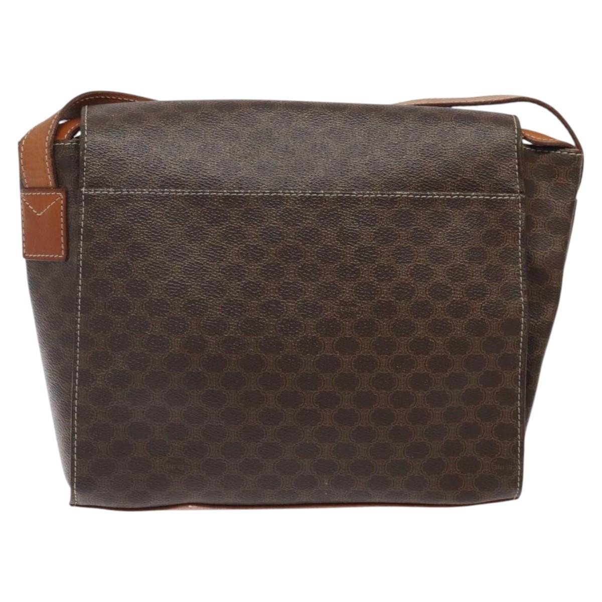 CELINE Macadam Canvas Circle Shoulder Bag PVC Leather Brown Gold Auth 122059