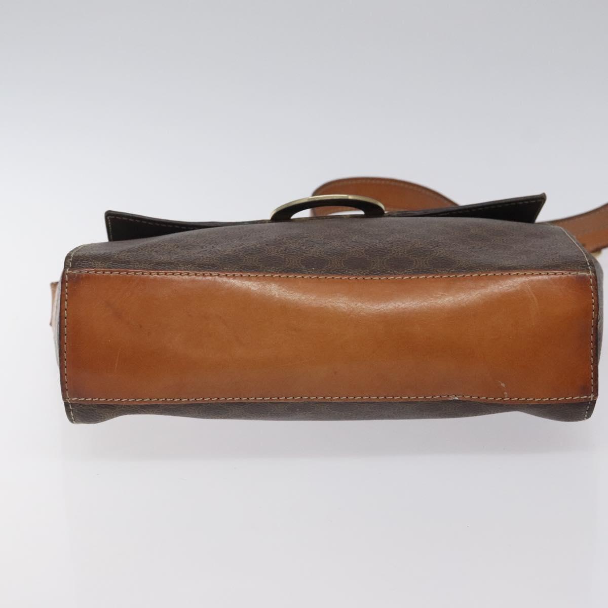 CELINE Macadam Canvas Circle Shoulder Bag PVC Leather Brown Gold Auth 122059