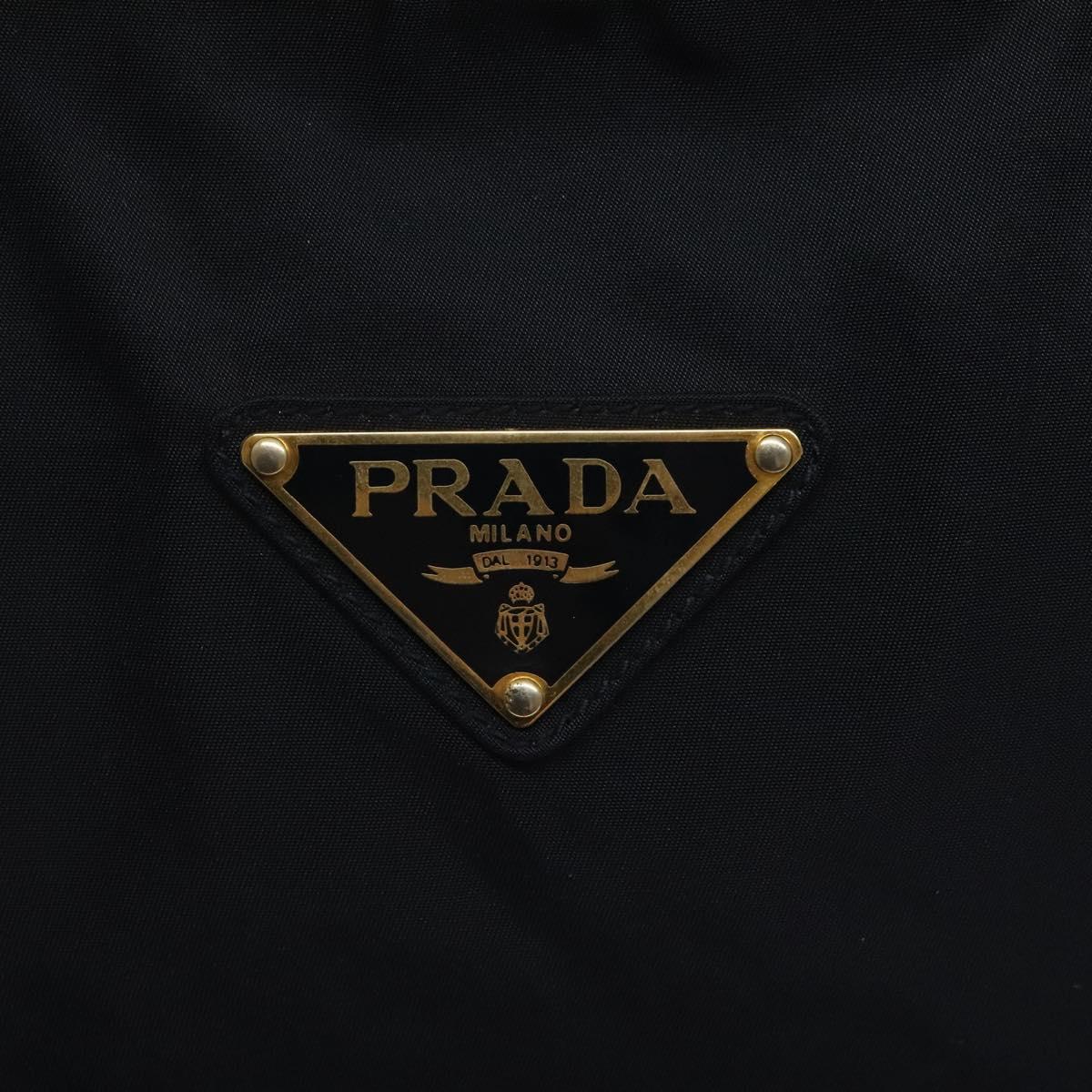 PRADA Chain Hand Bag Nylon Navy Gold Auth 122095